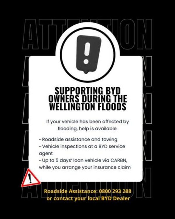 BYD offers flood support for Wellington owners