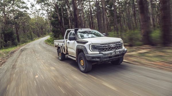 Ford Ranger Super Duty driving on a gravel road